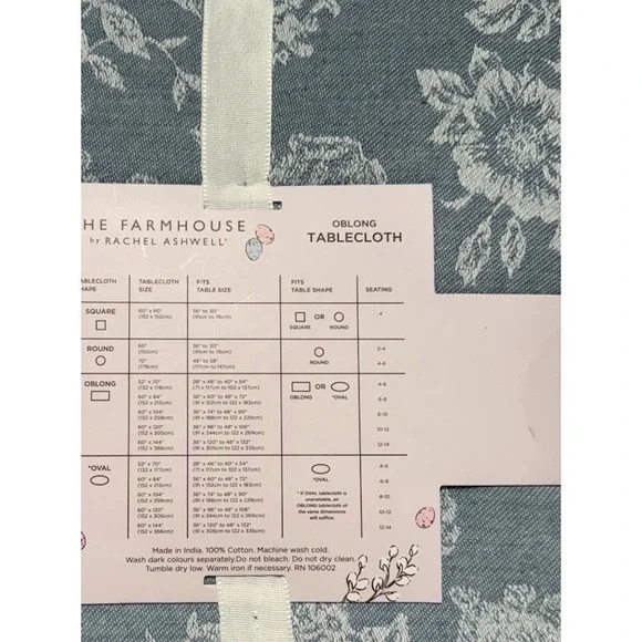 Rachel Ashwell Blue White Easter Bunny Rabbit Tablecloth Cloth Farmhouse 60x102" - Picture 3 of 3